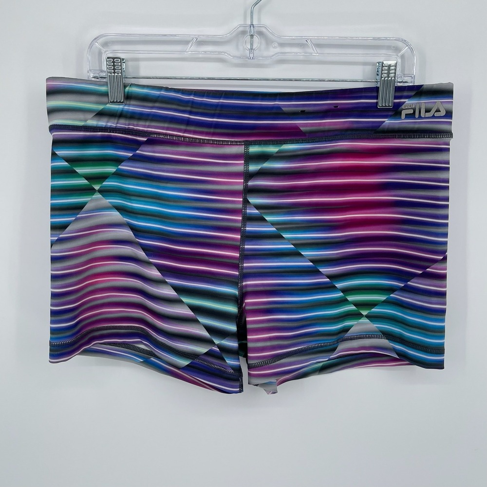 Fila Sport Women's Multicolor Striped Geometric Running Shorts Size XL